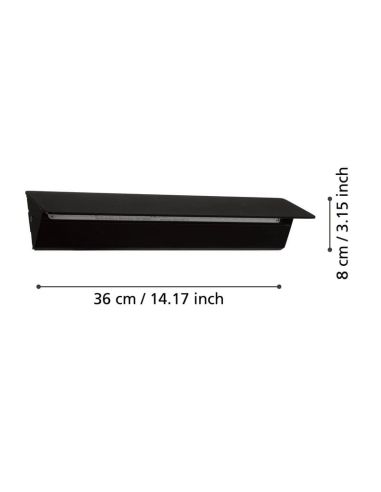 Lámpara de pared LED rectangular moderno negro ZUBIALDE, 12W 3000K 1550Lm medidas