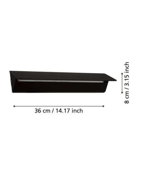 Lámpara de pared LED rectangular moderno negro ZUBIALDE, 12W 3000K 1550Lm medidas