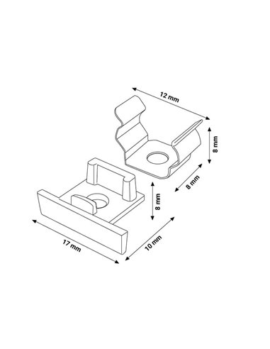 Pack 2 tapones y 2 grapas para perfil LM3745 (acabado profesional)