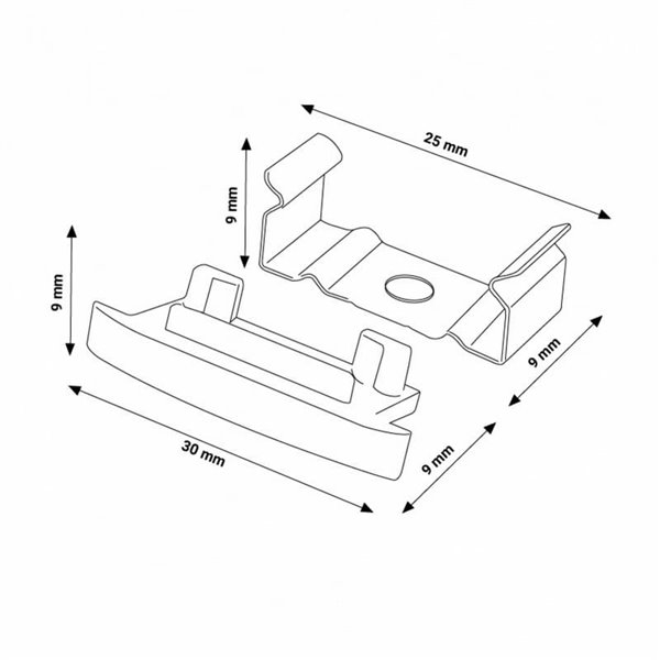Pack 2 tapones y 2 grapas para perfil LM3718 (accesorios de montaje)