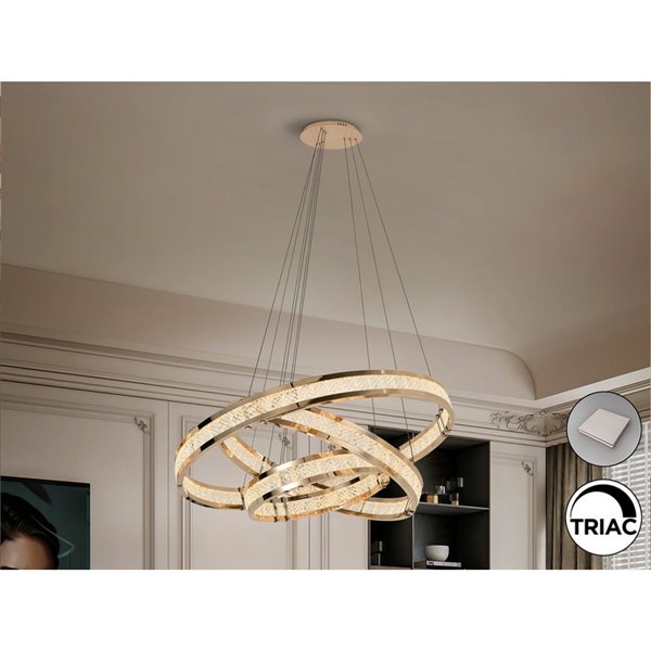 Plafonnier LORIAN à 3 anneaux LED 79 W 6300 lm, dimmable, TRIAC 0-10 V, couleur or