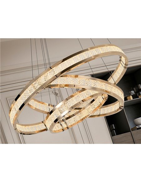 Plafonnier LORIAN à 3 anneaux LED 79 W 6300 lm, dimmable, TRIAC 0-10 V, couleur or