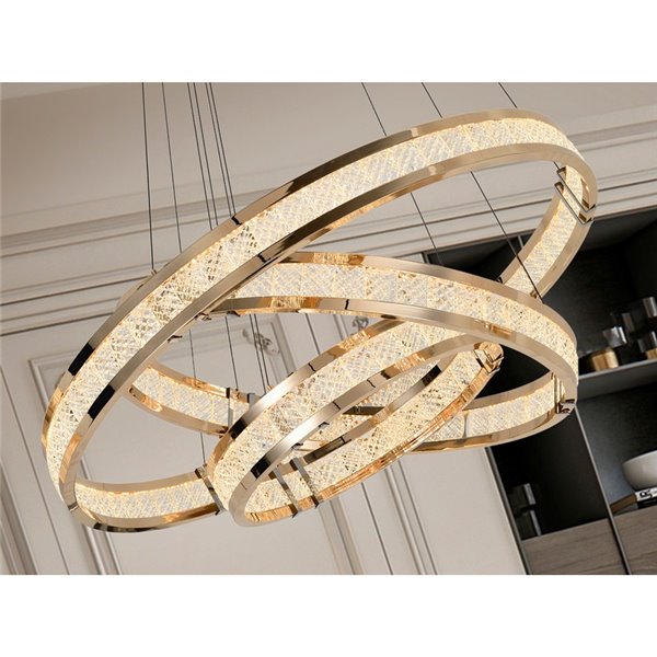 Plafonnier LORIAN à 3 anneaux LED 79 W 6300 lm, dimmable, TRIAC 0-10 V, couleur or