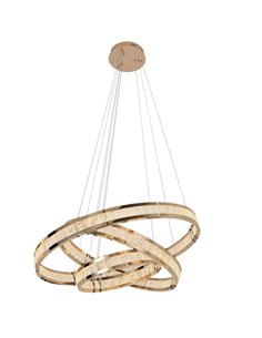 Luminária de teto LORIAN com 3 anéis de LED, 79W, 6300 lm, dimerizável, TRIAC 0-10V, dourada.