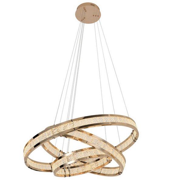 Luminária de teto LORIAN com 3 anéis de LED, 79W, 6300 lm, dimerizável, TRIAC 0-10V, dourada.