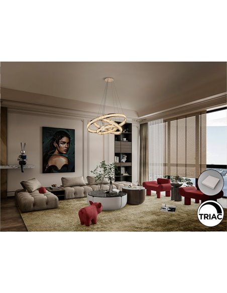 Plafonnier LORIAN à 3 anneaux LED 79 W 6300 lm, dimmable, TRIAC 0-10 V, couleur or