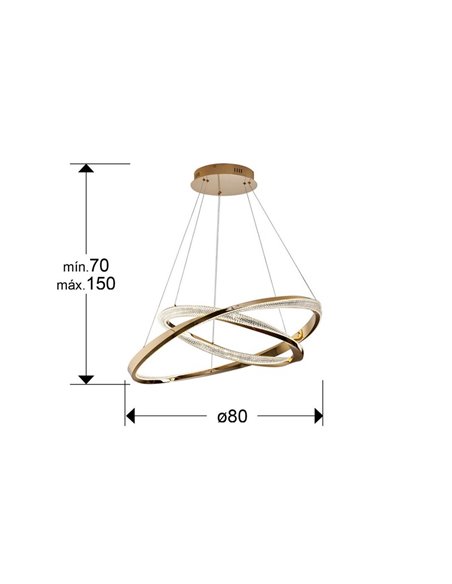 Lámpara colgante ORBITAS 2 aros LED 68W 4700 lm dimable APP TUYA Oro