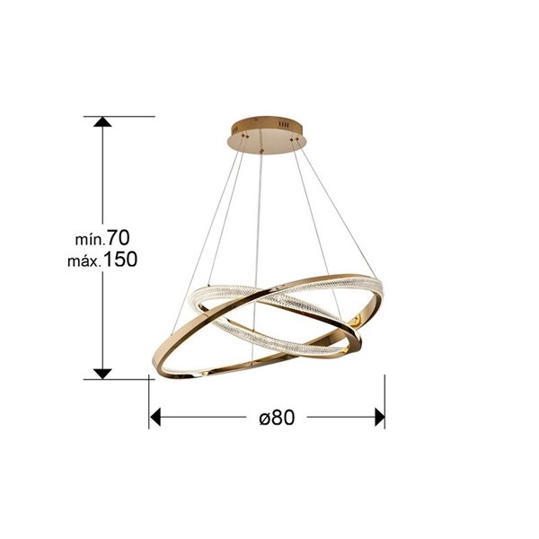 Lámpara colgante ORBITAS 2 aros LED 68W 4700 lm dimable APP TUYA Oro