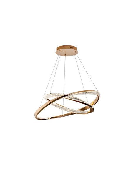 Luminária pendente ORBITS com 2 anéis de LED, 68W, 4700 lm, dimerizável via aplicativo TUYA, dourada.