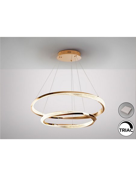 Lámpara colgante ORBITAS 2 aros LED 68W 4700 lm dimable APP TUYA Oro