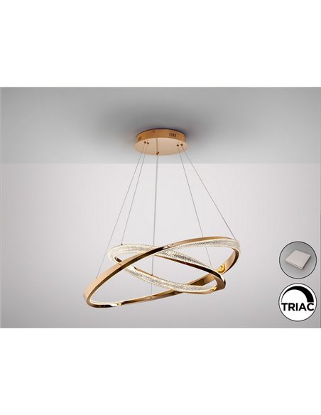 Lámpara colgante ORBITAS 2 aros LED 68W 4700 lm dimable APP TUYA Oro