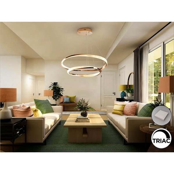 Lámpara colgante ORBITAS 2 aros LED 68W 4700 lm dimable APP TUYA Oro