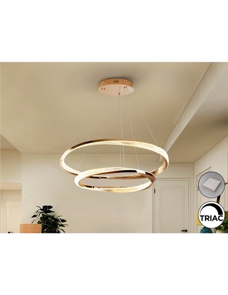 Lámpara colgante ORBITAS 2 aros LED 68W 4700 lm dimable APP TUYA Oro