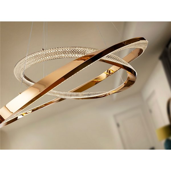 Suspension ORBITS avec 2 anneaux LED, 68 W, 4700 lm, intensité variable via l'application TUYA, Or