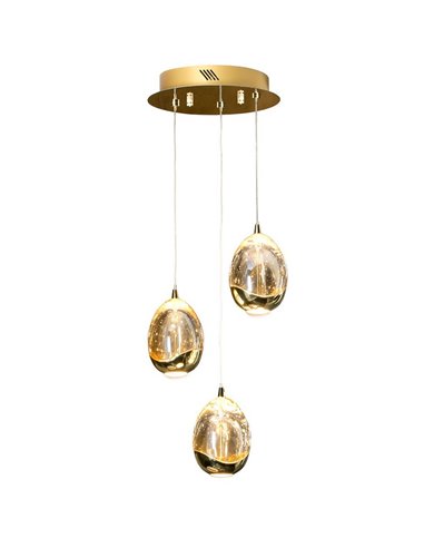 Plafonnier ROCÍO, 3 LED, 15 W, 1440 lm, cristal, effet goutte d'eau, doré