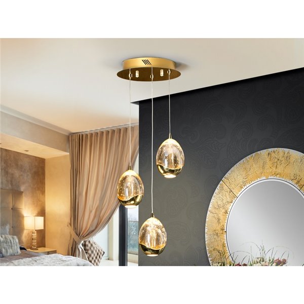 Lámpara de techo ROCÍO 3 luces LED 15W 1440 lm cristal, efecto lágrimas Oro