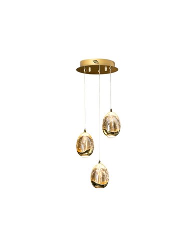 Lámpara de techo ROCÍO 3 luces LED 15W 1440 lm cristal, efecto lágrimas Oro