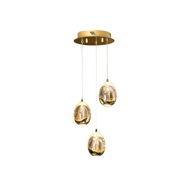 Lámpara de techo ROCÍO 3 luces LED 15W 1440 lm cristal, efecto lágrimas Oro