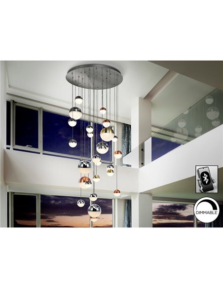 Lámpara colgante grande SPHERE Ø80 27 luces LED 147,6W 10330 lm CCT Bluetooth