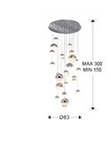 Luminária pendente SPHERE grande Ø80 com 27 LEDs, 147,6 W, 10330 lm, temperatura de cor controlada e Bluetooth.