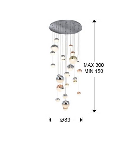 Lámpara colgante grande SPHERE Ø80 27 luces LED 147,6W 10330 lm CCT Bluetooth