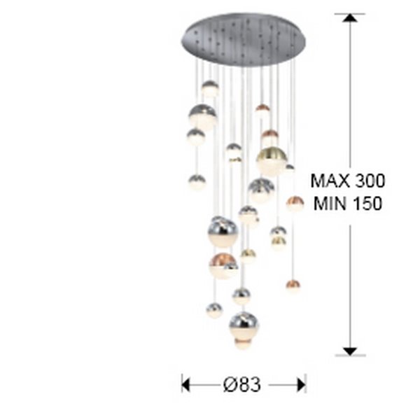 Grande suspension SPHERE Ø80, 27 LED, 147,6 W, 10 330 lm, Bluetooth