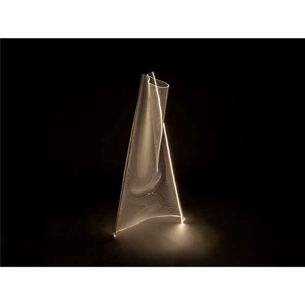 Luminária de chão VELOS LED 24W 1500 lm, em metacrilato microimpresso, com acabamento em ouro rosa.