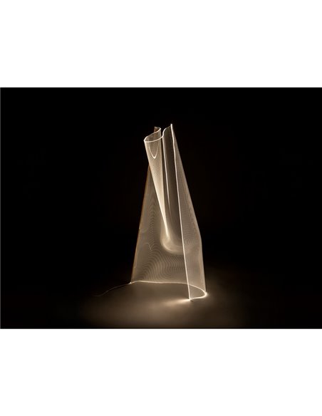 Luminária de chão VELOS LED 24W 1500 lm, em metacrilato microimpresso, com acabamento em ouro rosa.