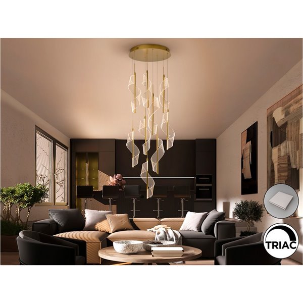 Luminária de teto Candles, 9 lâmpadas LED, 78W, 4250 lm, dimerizável, TRIAC, dourada