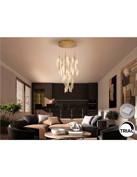 Plafonnier Candles, 9 LED, 78 W, 4250 lm, intensité variable, TRIAC, doré