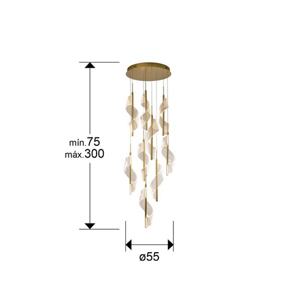 Luminária de teto Candles, 9 lâmpadas LED, 78W, 4250 lm, dimerizável, TRIAC, dourada