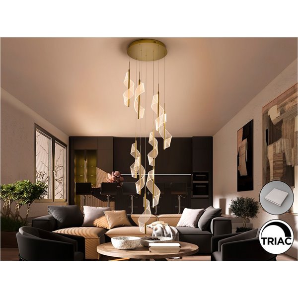 Luminária de teto Candles, 9 lâmpadas LED, 78W, 4250 lm, dimerizável, TRIAC, dourada