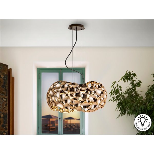 Luminária de teto NARISA com 5 LEDs, 30W, 2750 lm, altura ajustável, cor ouro rosa.