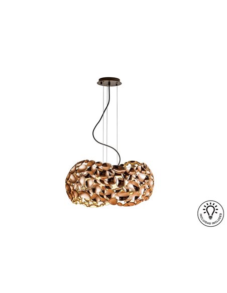 Luminária de teto NARISA com 5 LEDs, 30W, 2750 lm, altura ajustável, cor ouro rosa.