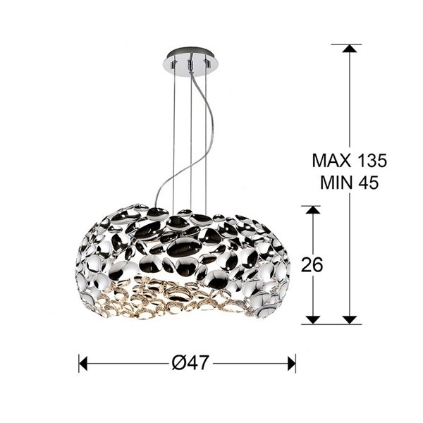 Luminária de teto NARISA, 5 lâmpadas LED, 30W, 2750 lm, altura ajustável, cromada