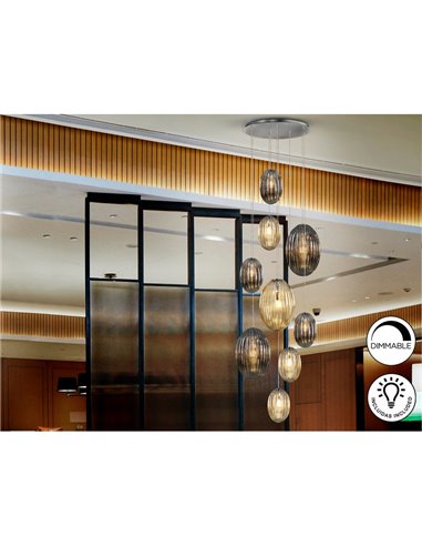 Lámpara de techo OVILA 9 luces LED 72W 7830 lm dimable, tulipas ahumadas IP20 