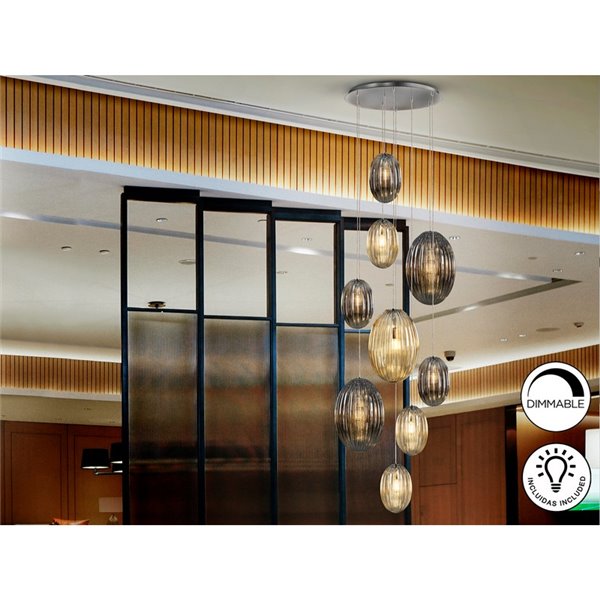 Lámpara de techo OVILA 9 luces LED 72W 7830 lm dimable, tulipas ahumadas IP20 