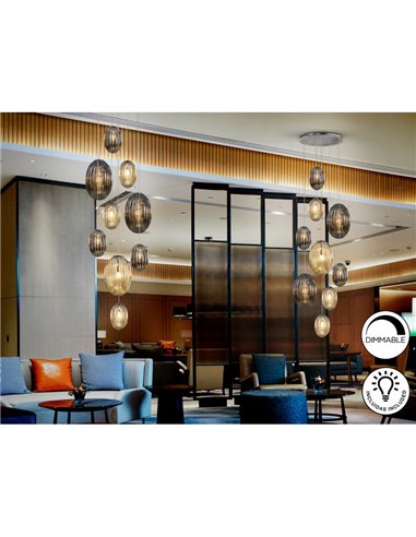 Lámpara de techo OVILA 9 luces LED 72W 7830 lm dimable, tulipas ahumadas IP20 