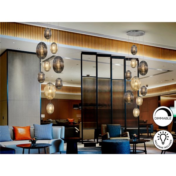 Lámpara de techo OVILA 9 luces LED 72W 7830 lm dimable, tulipas ahumadas IP20 