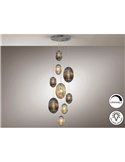 Lámpara de techo OVILA 9 luces LED 72W 7830 lm dimable, tulipas ahumadas IP20 
