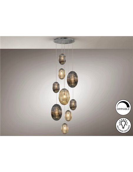 Lámpara de techo OVILA 9 luces LED 72W 7830 lm dimable, tulipas ahumadas IP20 