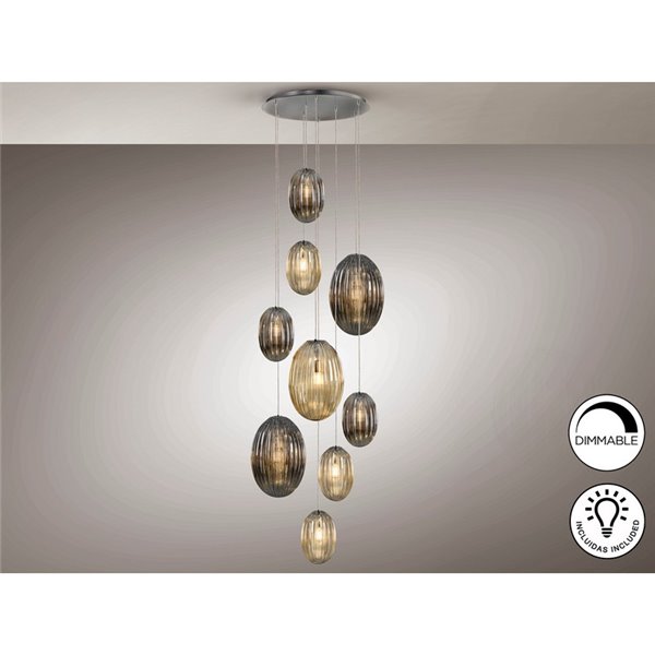 Lámpara de techo OVILA 9 luces LED 72W 7830 lm dimable, tulipas ahumadas IP20 