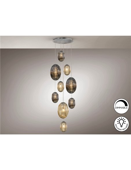 Lámpara de techo OVILA 9 luces LED 72W 7830 lm dimable, tulipas ahumadas IP20 