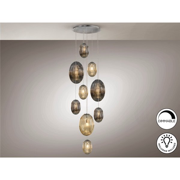 Lámpara de techo OVILA 9 luces LED 72W 7830 lm dimable, tulipas ahumadas IP20 