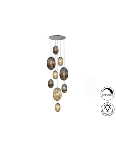 Lámpara de techo OVILA 9 luces LED 72W 7830 lm dimable, tulipas ahumadas IP20 