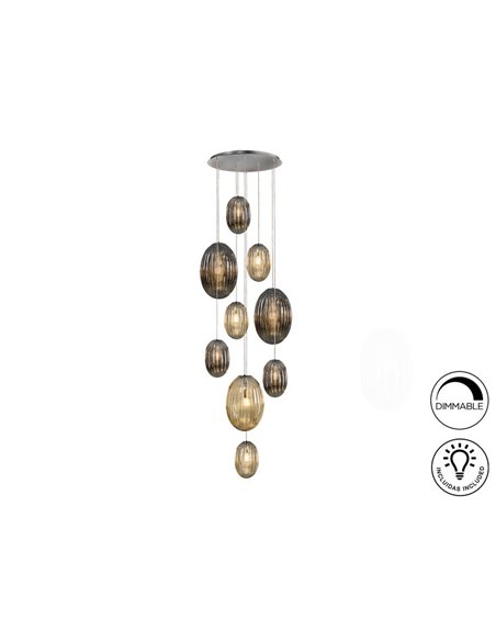 Lámpara de techo OVILA 9 luces LED 72W 7830 lm dimable, tulipas ahumadas IP20 