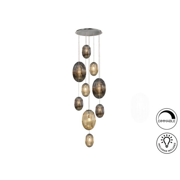 Lámpara de techo OVILA 9 luces LED 72W 7830 lm dimable, tulipas ahumadas IP20 