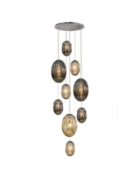 Lámpara de techo OVILA 9 luces LED 72W 7830 lm dimable, tulipas ahumadas IP20 