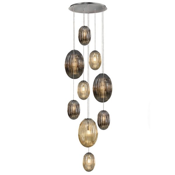 Lámpara de techo OVILA 9 luces LED 72W 7830 lm dimable, tulipas ahumadas IP20 