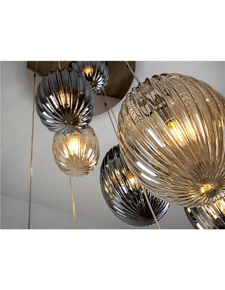 Lámpara de techo OVILA 9 luces LED 72W 7830 lm dimable, tulipas ahumadas IP20 